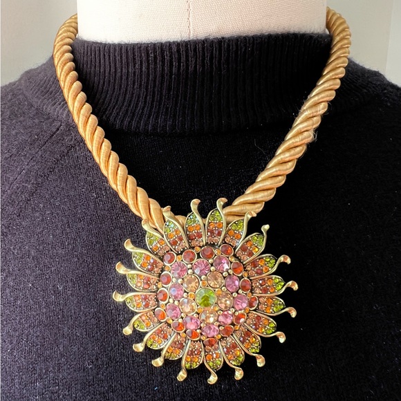 Heidi Daus 🆕 Sunflower 🌻🌻 enhancer pendant/brooch & gold cord necklace